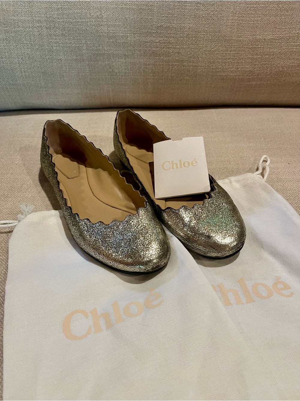 Chloé Lauren Metallic Scalloped Ballet Flats - Gold
